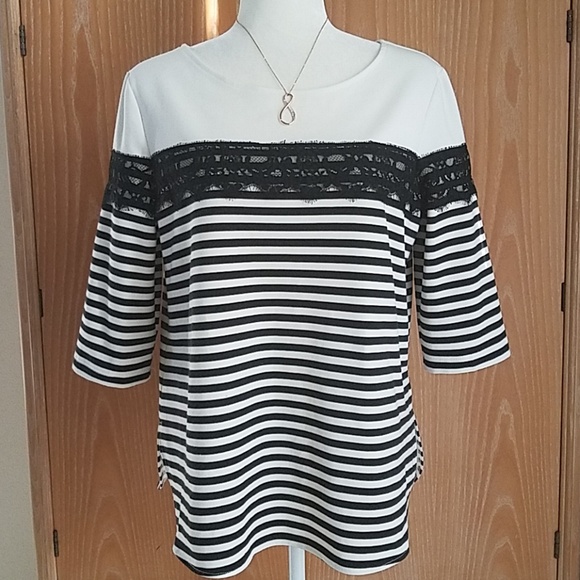 Jules & Leopold Black Cream Striped Top Lace Trim - Picture 6 of 7